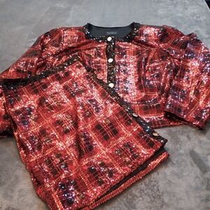 Eloquii Suit Outfit Skirt Jacket Sparkle Shiny Red Sequin Plus Size 28 Stretch